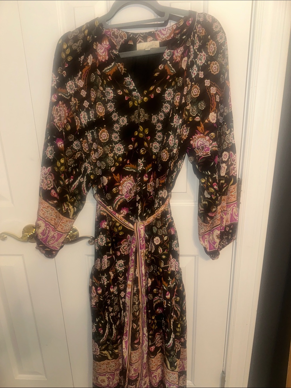 Pinch Black Floral Midi Dress with Pink and Green Accents